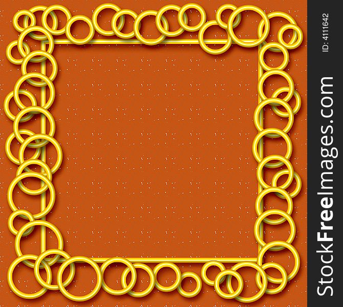 3d yellow neon rings frame on speckled background