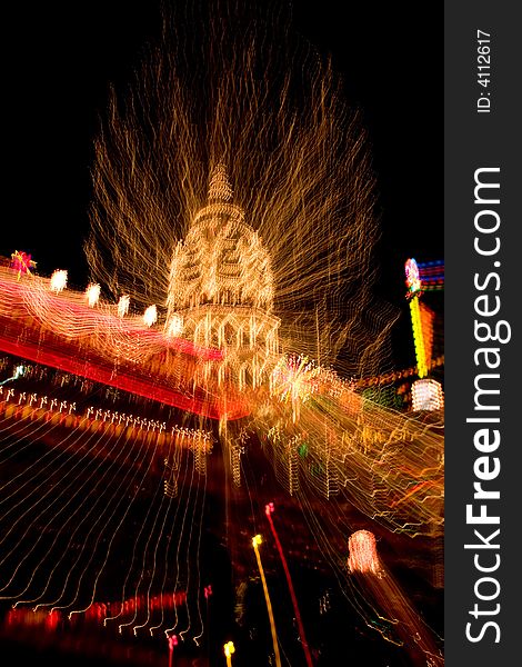 Fire glowing effects on a pagoda of the chinese temple. Fire glowing effects on a pagoda of the chinese temple