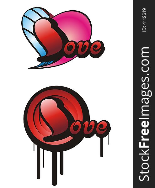 Two Love signs designed in grunge style. Vector illustration. Two Love signs designed in grunge style. Vector illustration