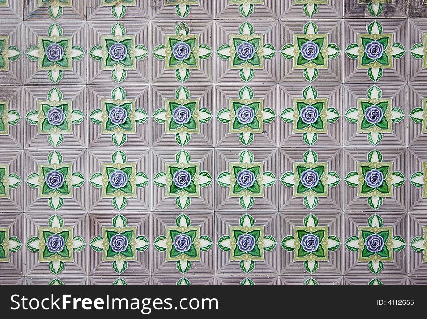 Tiles from heritage building in Penang with floral motives. Tiles from heritage building in Penang with floral motives