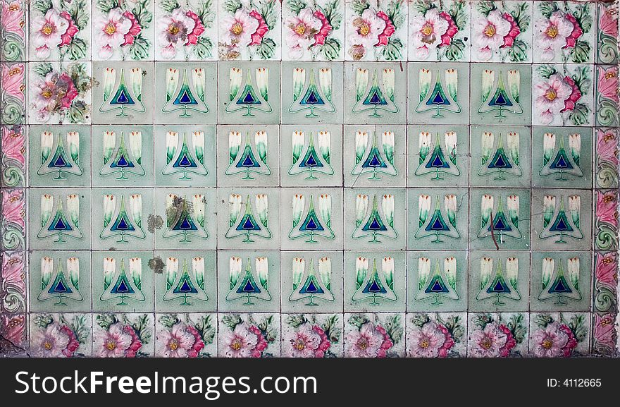 Tiles from heritage building in Penang with floral motives. Tiles from heritage building in Penang with floral motives