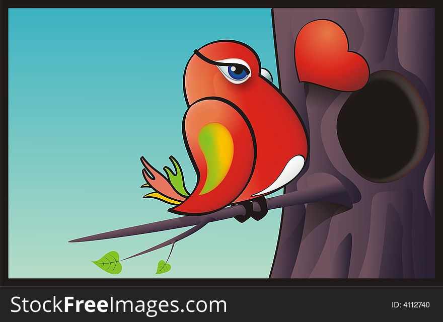 Red Bird seating on a tree branch. Vector illustration. Red Bird seating on a tree branch. Vector illustration