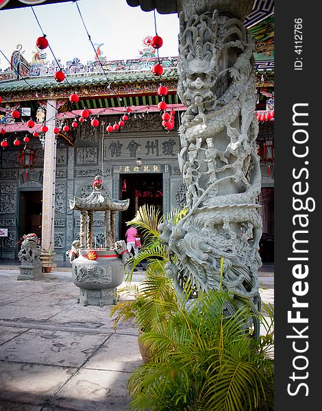 Chinese temple with stone carving of walls and pillar. Chinese temple with stone carving of walls and pillar