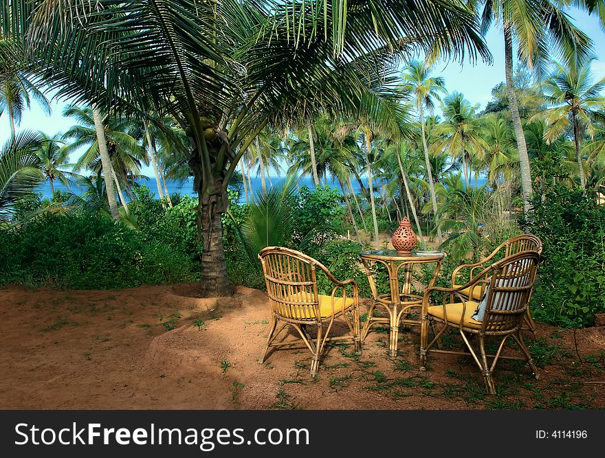 A relaxation place among coconut trees on the north of Goa. A relaxation place among coconut trees on the north of Goa.