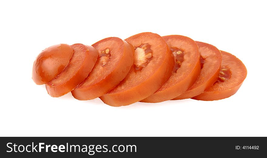 Cuts tomato isolated in white background. Cuts tomato isolated in white background