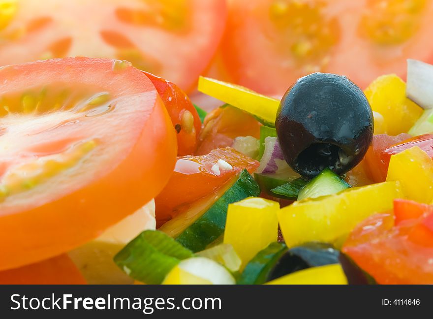 Close-up of a fresh greek salad