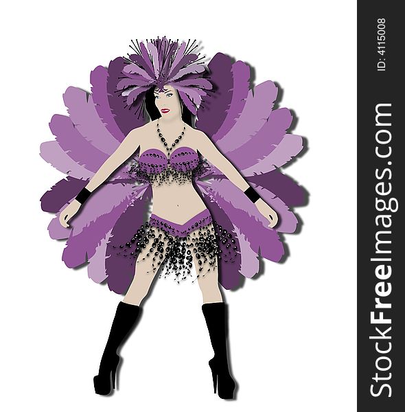 Illustration of elaborate carnival dancer in purple on white background. Illustration of elaborate carnival dancer in purple on white background