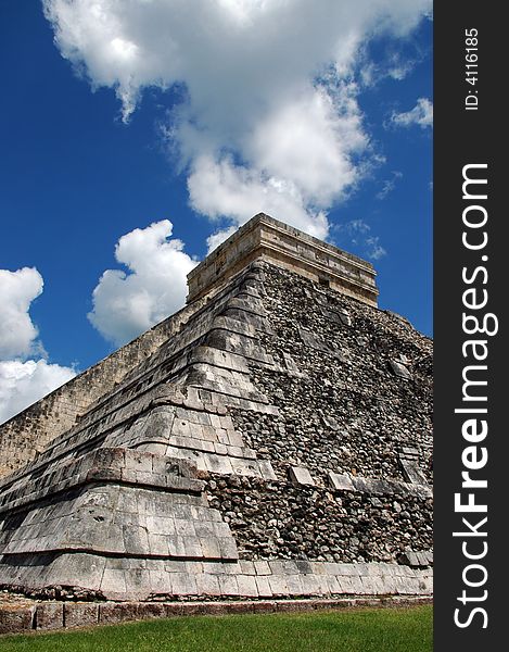 View of Ancient Mayan Pyramid in Chichen Itza