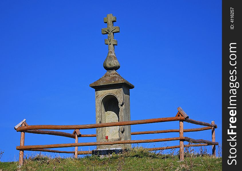 Old Eastern church shrine on blue sky background