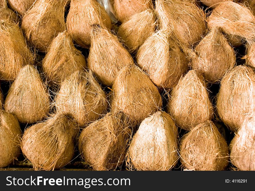 Closeup of coconut on sale at market. Closeup of coconut on sale at market