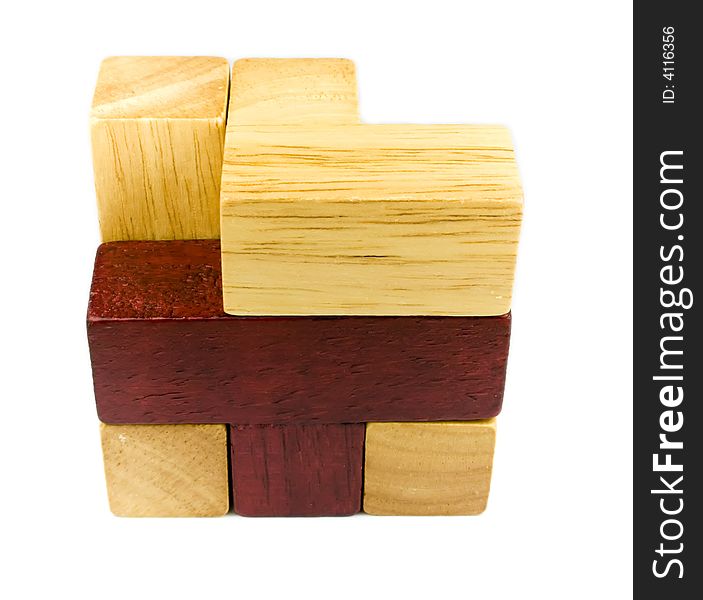 Wooden cube puzzle elements isolated on white. Wooden cube puzzle elements isolated on white