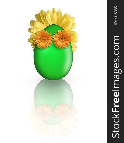 Green easter egg with flowers