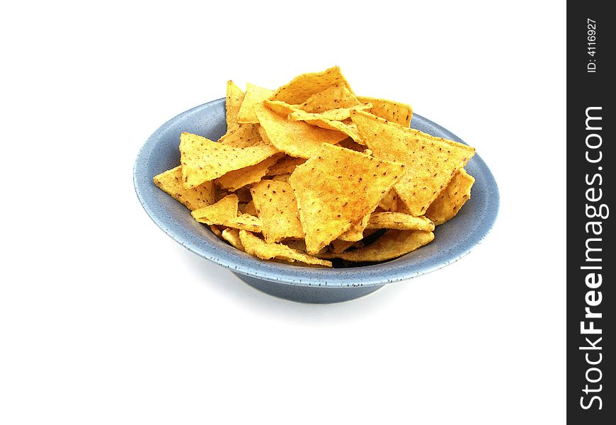 Bowl with potato chips isolated on a white background. Bowl with potato chips isolated on a white background.