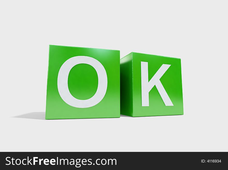 'OK' made of cubes on a white background