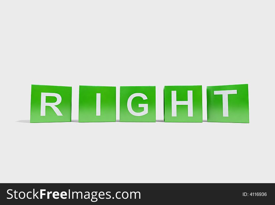 'Right' made of cubes on a white background