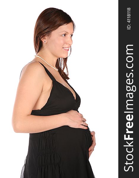 Pregnant girl sideview in black