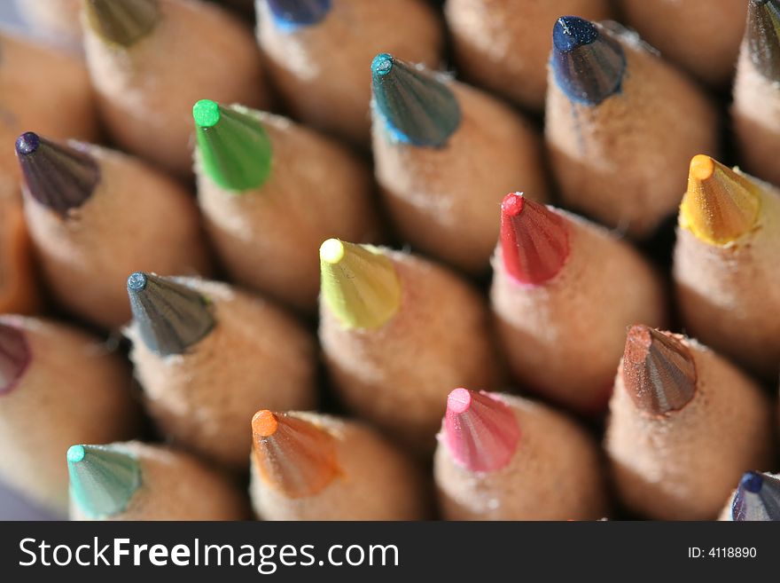 Close up many color pencils