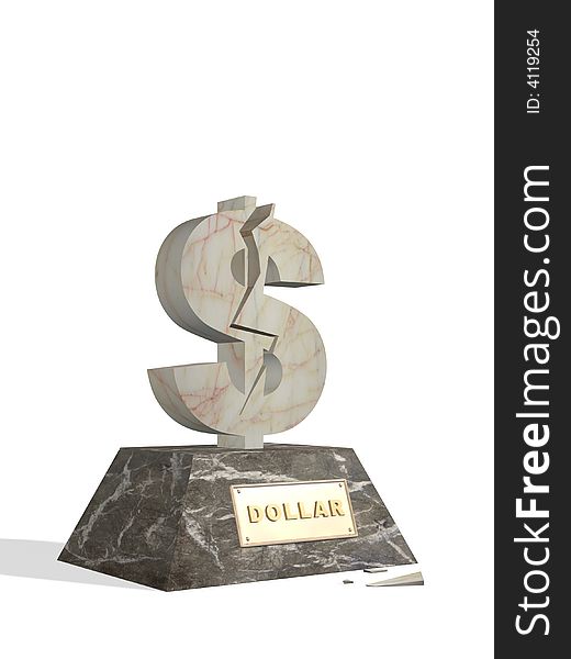3d statue of dollar with a crack. 3d statue of dollar with a crack