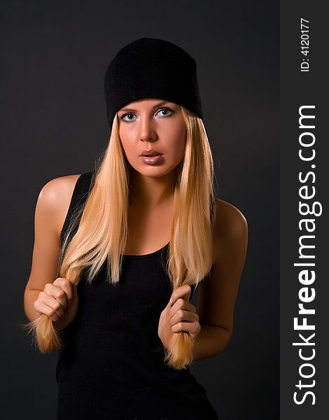 Isolated portrait russian teen over dark background