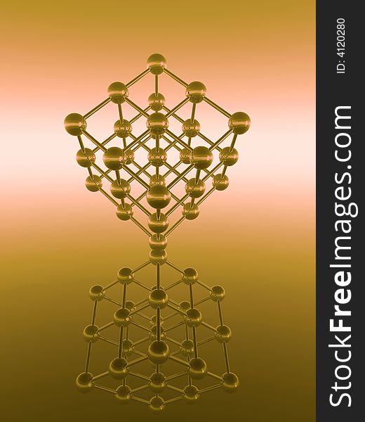 Model of a nuclear lattice reflected a smooth surface - digital artwork. Model of a nuclear lattice reflected a smooth surface - digital artwork