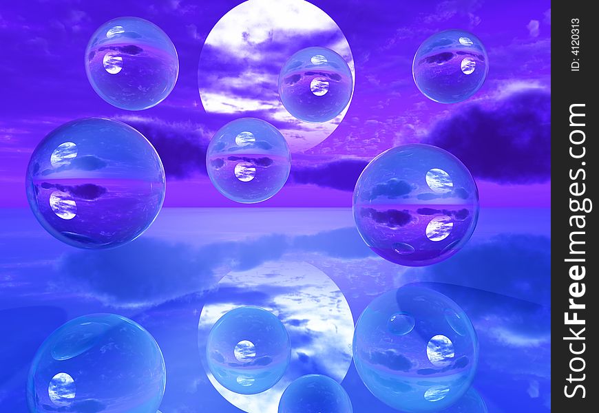 Rising balls reflecting on a mirror surface - digital artwork. Rising balls reflecting on a mirror surface - digital artwork.