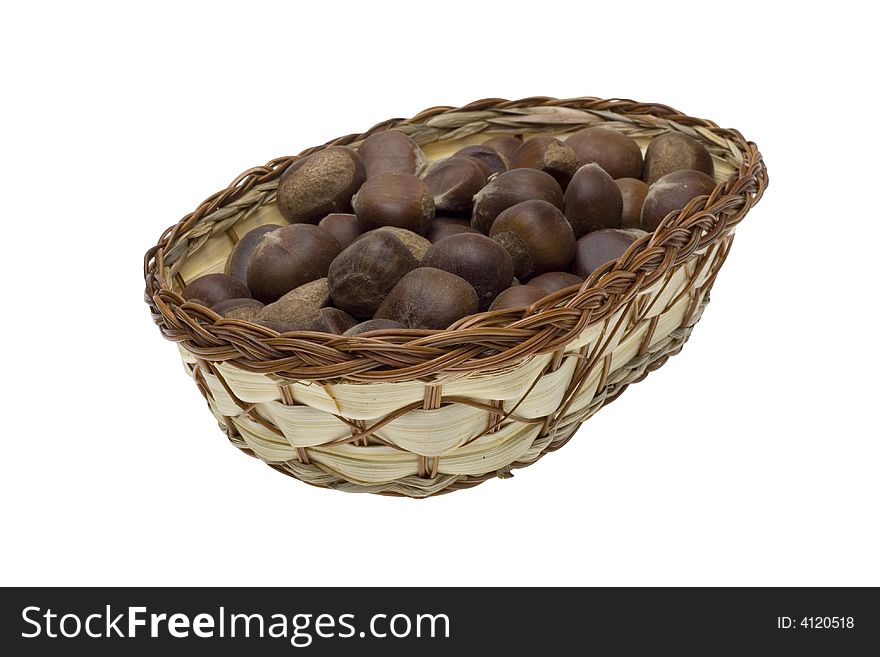 Chestnuts in the basket on white backgrounds