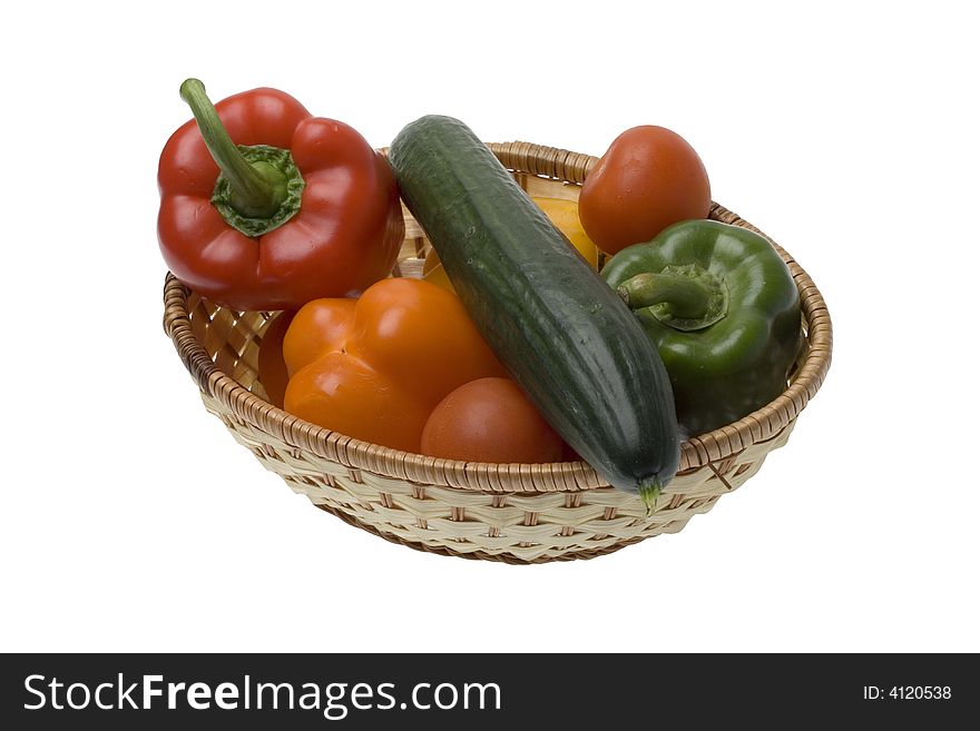 Vegetable in basket on the white backgrounds