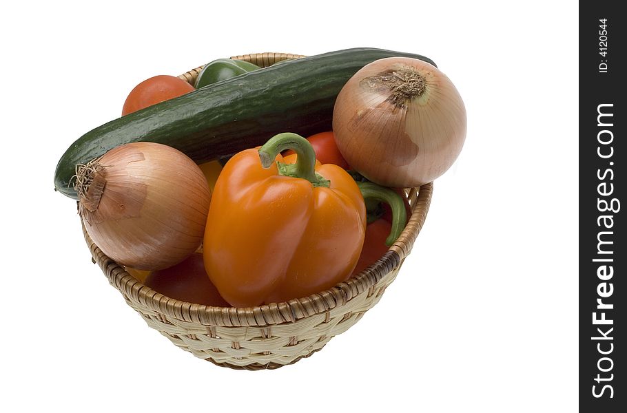 Vegetable in basket on the white backgrounds