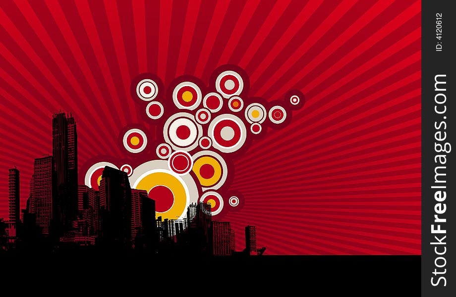 Skyscrapers with circles. Vector art