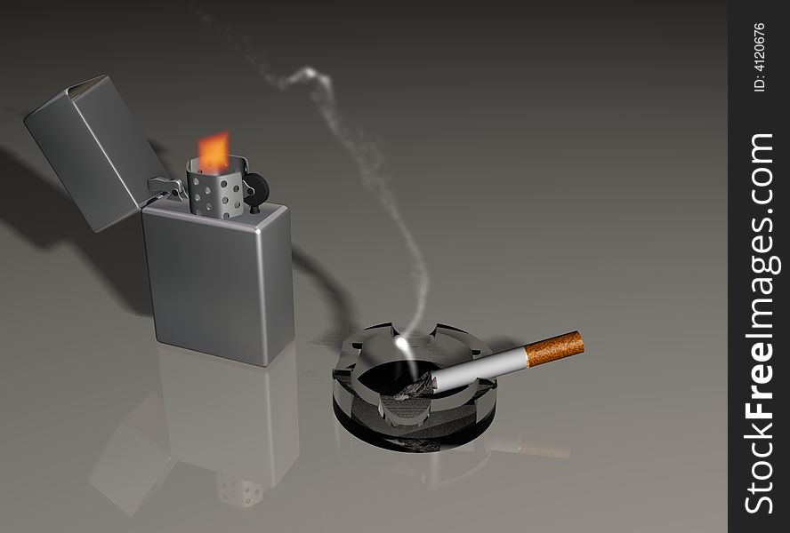 Lighter, cigarette and ash tray ,please have a smoke. Lighter, cigarette and ash tray ,please have a smoke