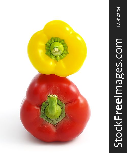 Yellow pepper on top of red pepper. Yellow pepper on top of red pepper