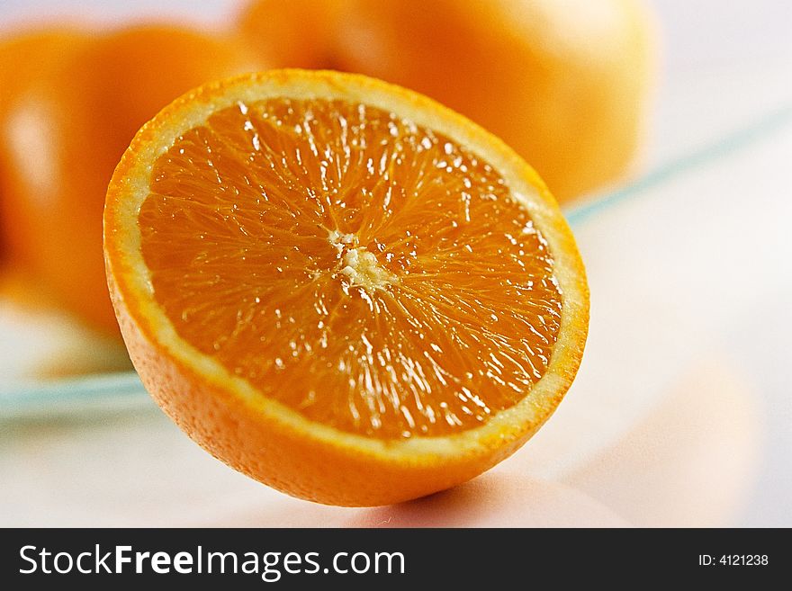 A close up view of a sliced orange. A close up view of a sliced orange