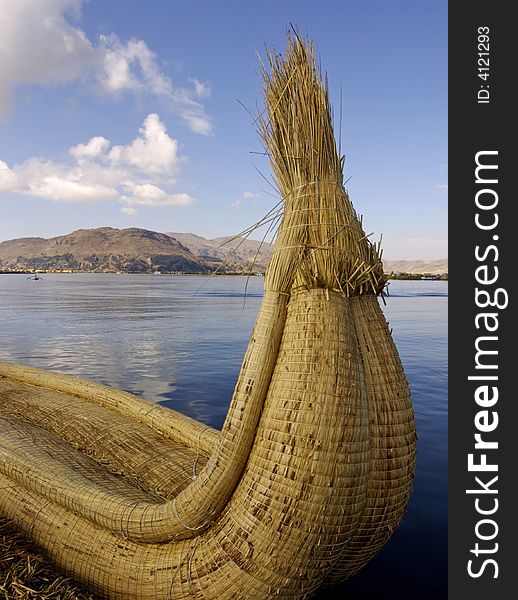 Boat made of reeds. The floating islands of Uros on Lake Titicaca. Boat made of reeds. The floating islands of Uros on Lake Titicaca