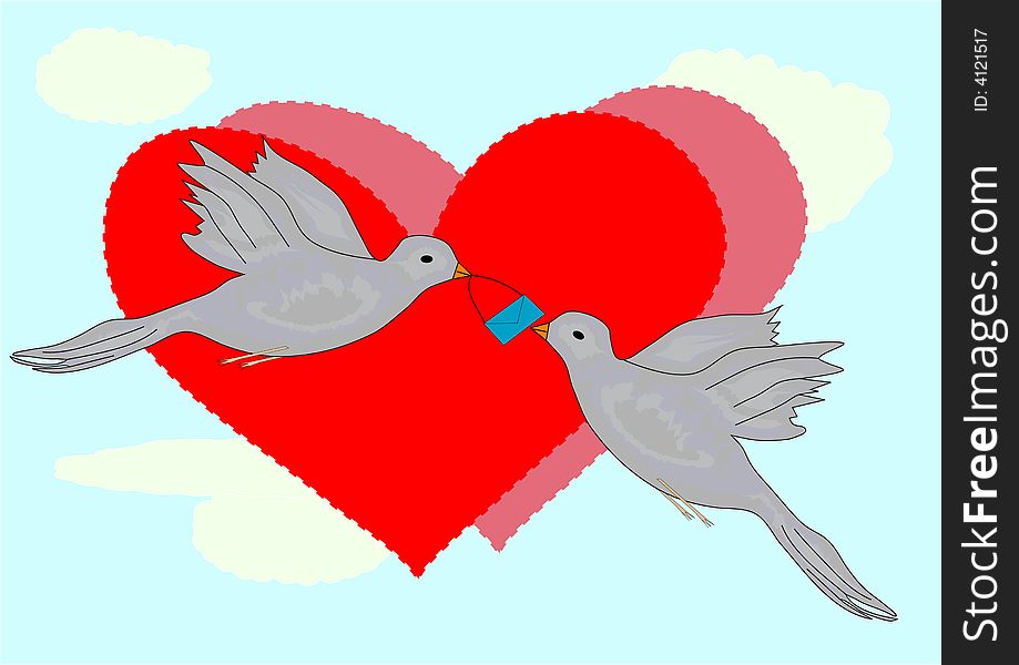 Two doves with lover letter