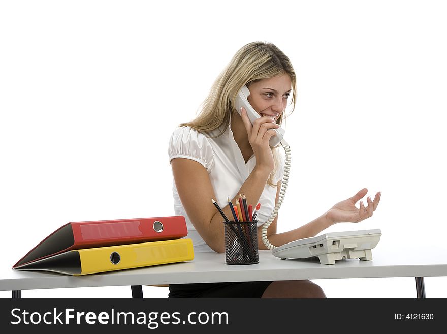 Business woman working on isolated background. Business woman working on isolated background