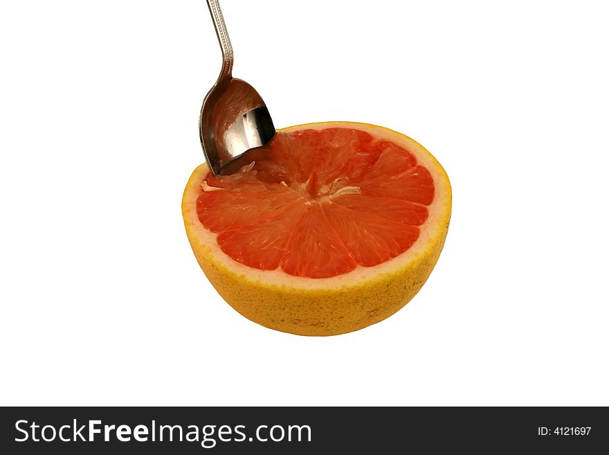 Isolated Pink Grapefruit Half With Spoon