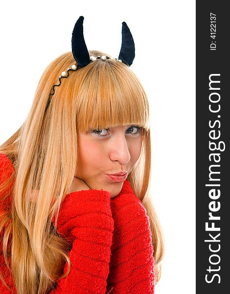 Woman devil over white background