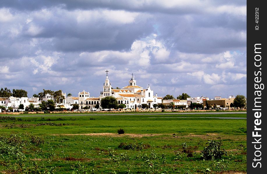 The small religious town of El Rocio in Donana national Park, Spain. The small religious town of El Rocio in Donana national Park, Spain.