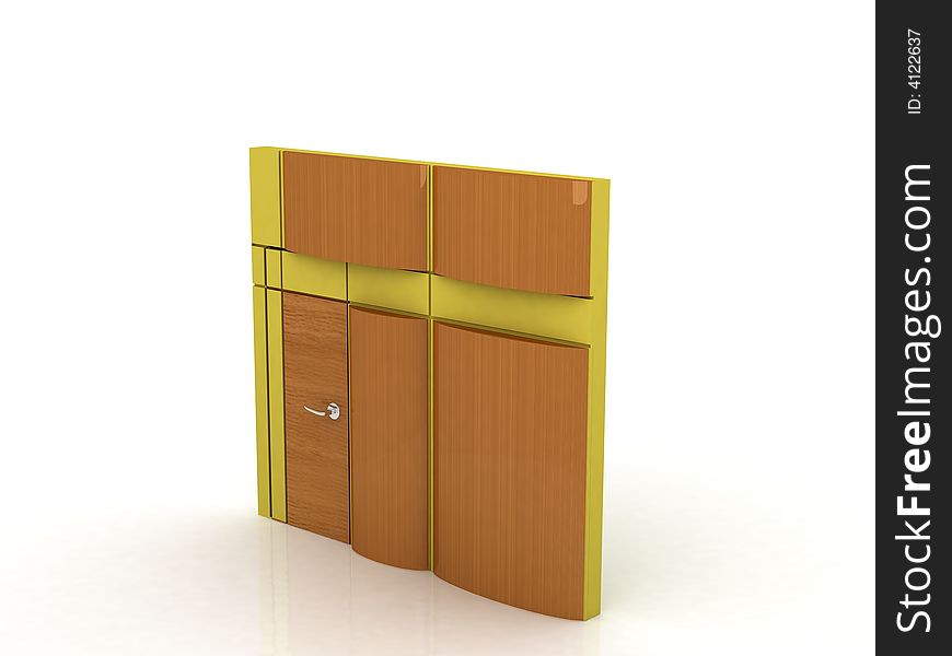 3d moder door with wood and yellow panel. 3d moder door with wood and yellow panel