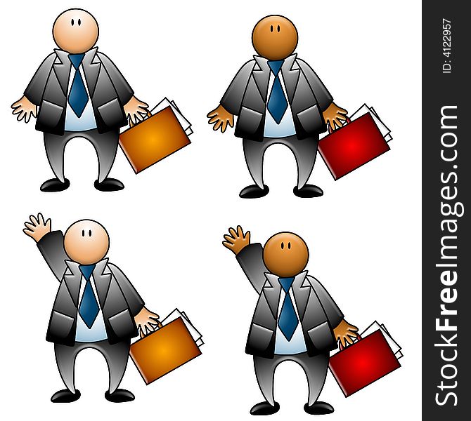 A clip art illustration featuring an assortment of businessmen standing with briefcase and with hand raised in the air - your choice of caucasian or african american. A clip art illustration featuring an assortment of businessmen standing with briefcase and with hand raised in the air - your choice of caucasian or african american