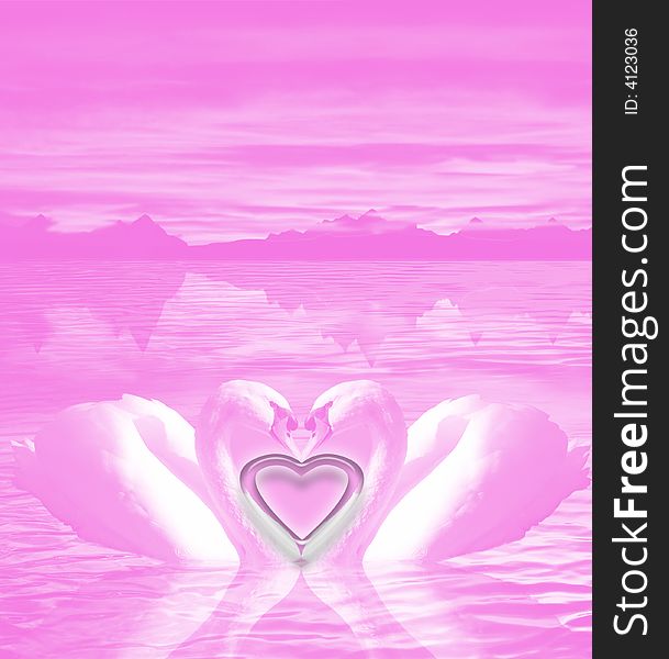 The two swans are holding between them a white/pink heart. This is meant to be a romantic Valentine design. The two swans are holding between them a white/pink heart. This is meant to be a romantic Valentine design.