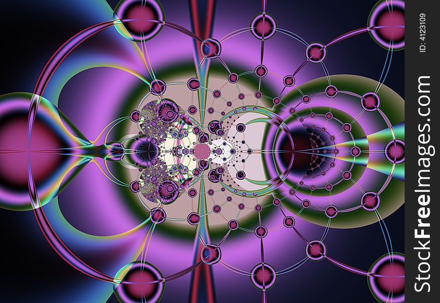 A fractal colorful abstract with round shapes and connecting points. A fractal colorful abstract with round shapes and connecting points.