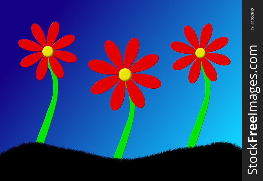 Red flowers - computer generated image
