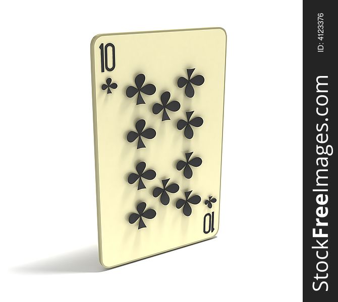 Playing Card: Ten of Clubs, classic variant. 3D render.