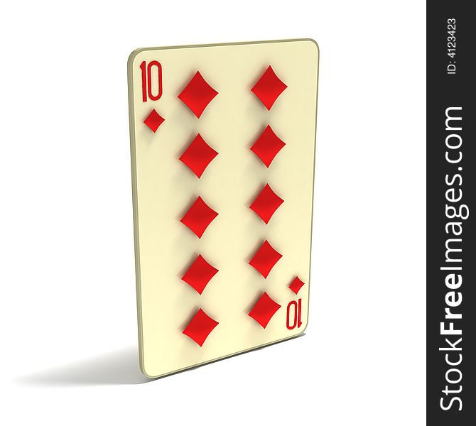 Playing Card: Ten of Diamonds. 3D render.