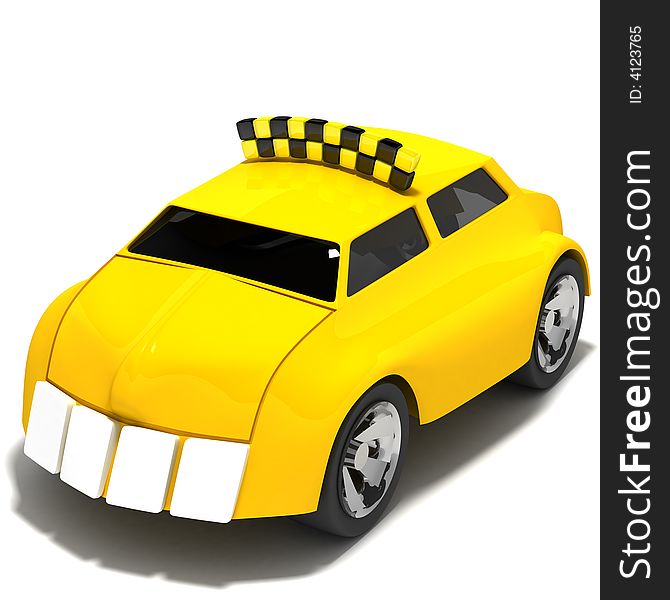 Concept Art of a fantastic Taxi, named Toothed Taxi. 3D render.