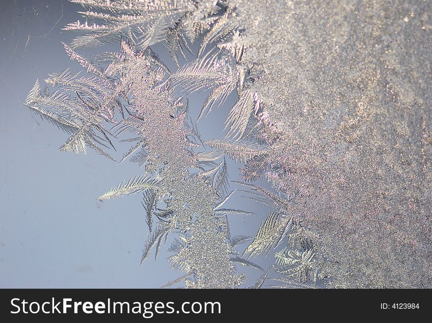 Close up shot of ice crystals on a window