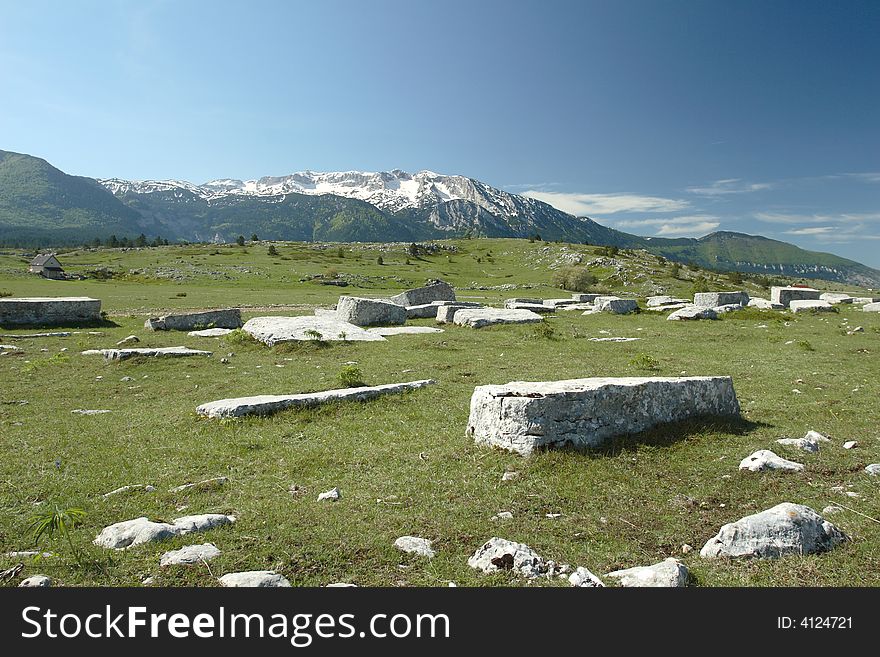 Gravestones on tableland Dugo Polje in Bosnia a Herzegovina