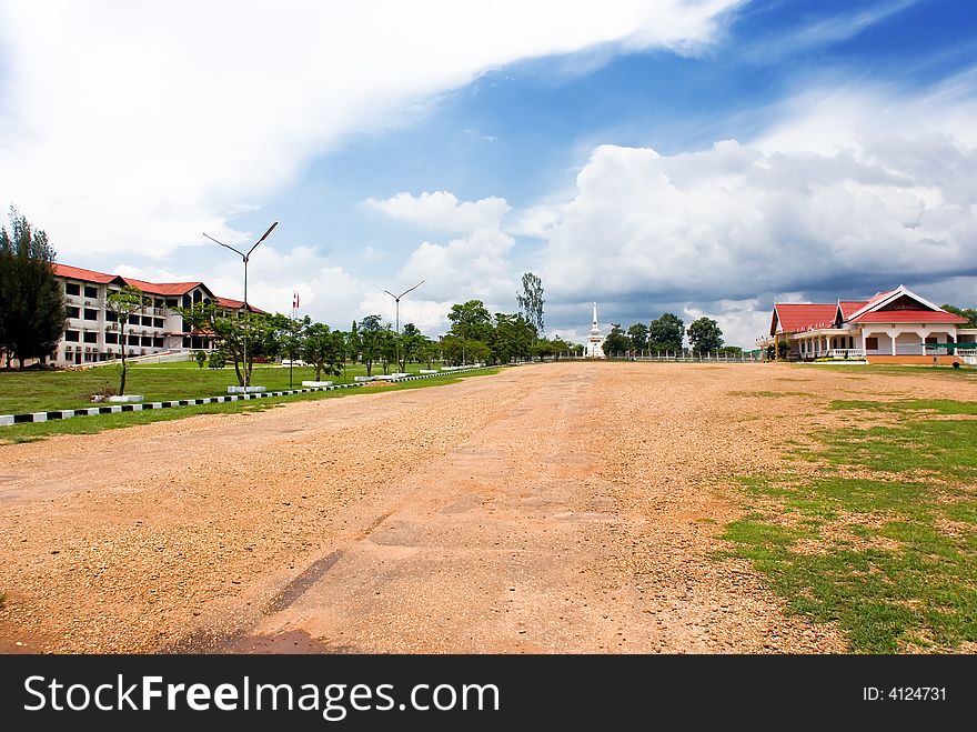 Laos landscape with goverment buildings