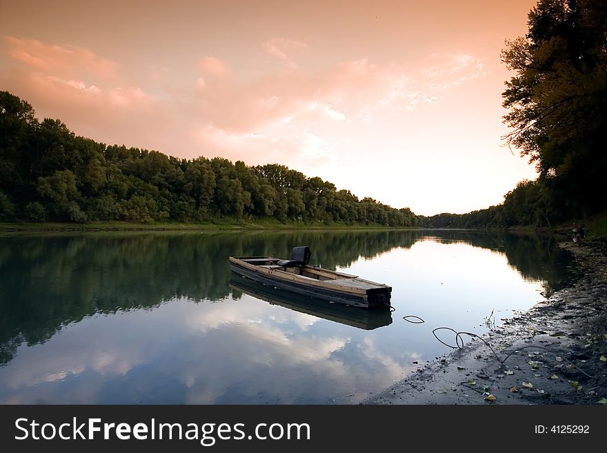 Peaceful scenic view of river and landscape in Summer. Peaceful scenic view of river and landscape in Summer